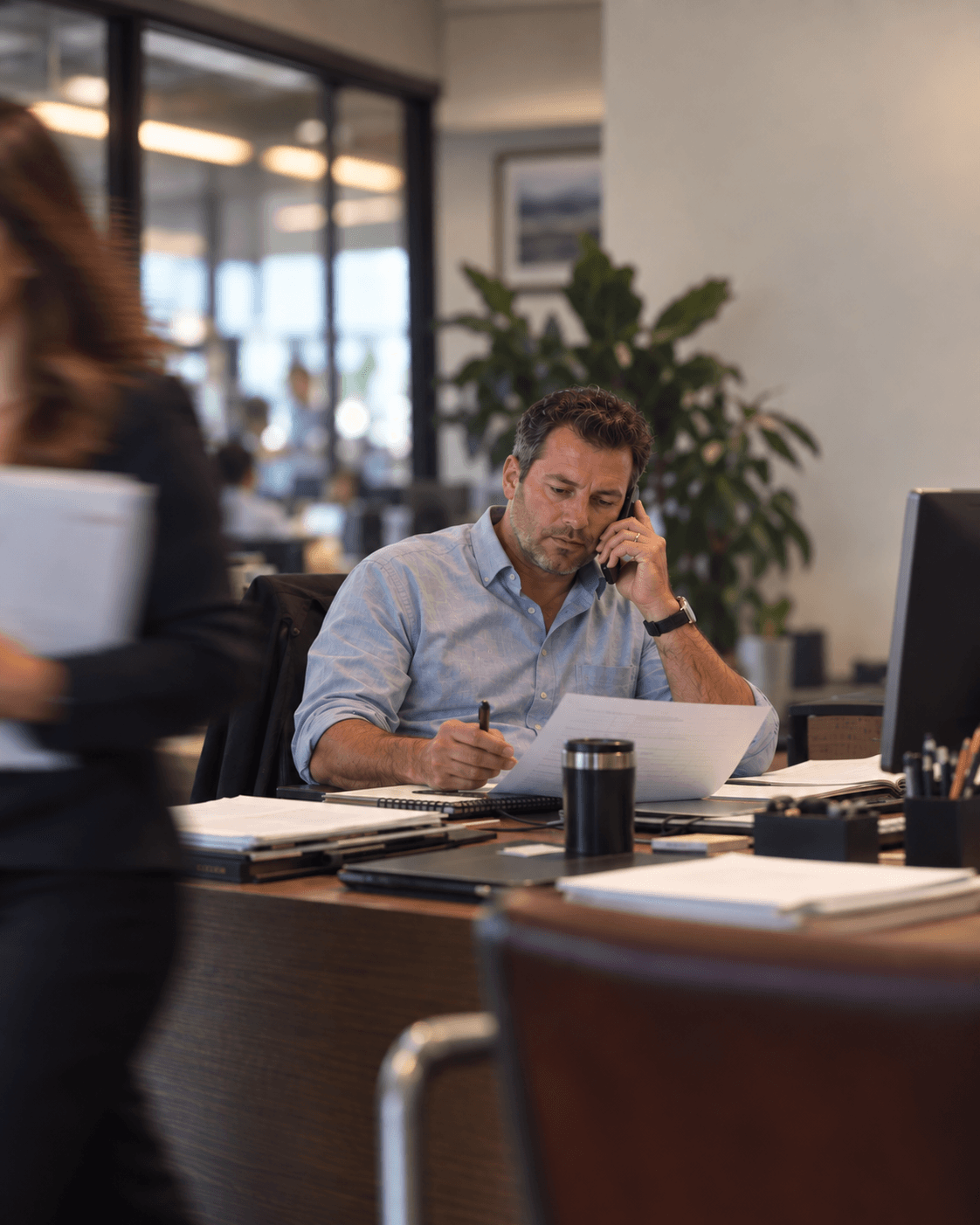 Owner-operator on the phone during a normal workday